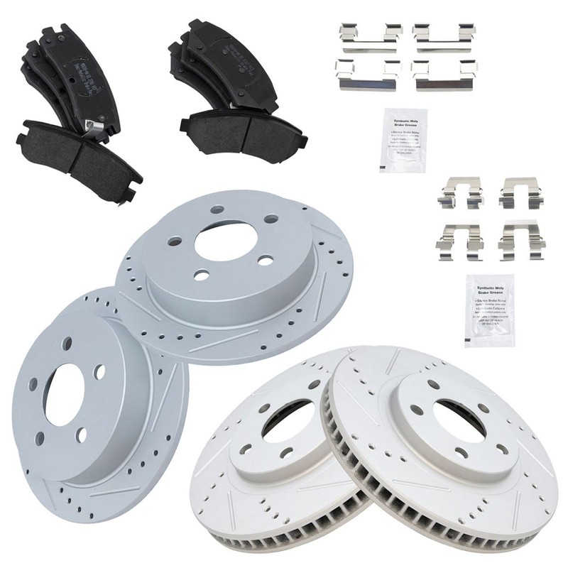TRQ Performance Drilled Slotted Rotor Metallic Brake Pad Set Front Rear Kit gallery