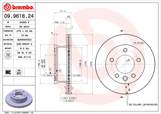 Brembo 09.9618.24 Brake Disc for Mercedes-Benz