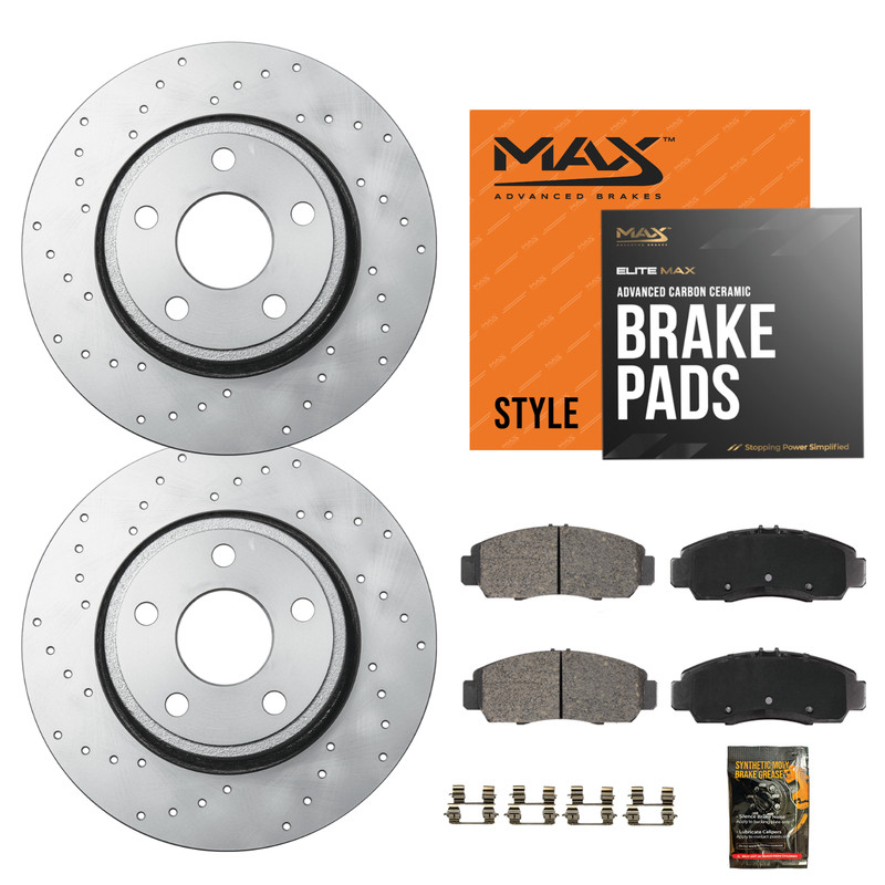 Front Drilled Geomet Rotors + Pads for Chevy Traverse GMC Acadia Buick Enclave
