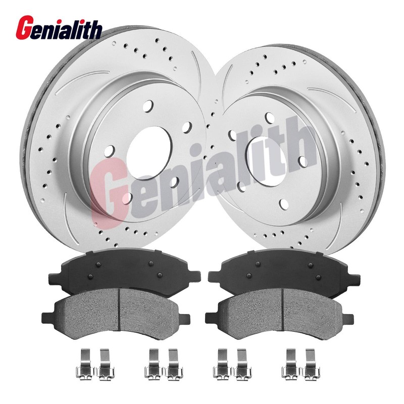 Front Drilled Rotors + Ceramic Brake Pads for Dodge Ram 1500 2006-2018 Durango