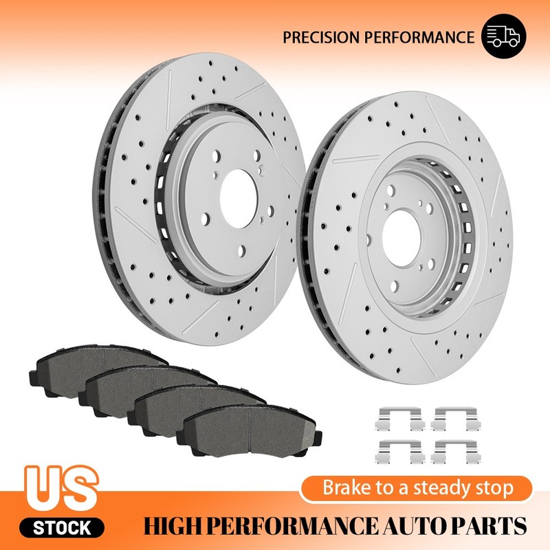 For ACURA TLX 2015-2020 Front Drilled Slotted Disc Rotors Ceramic Brake Pads Kit