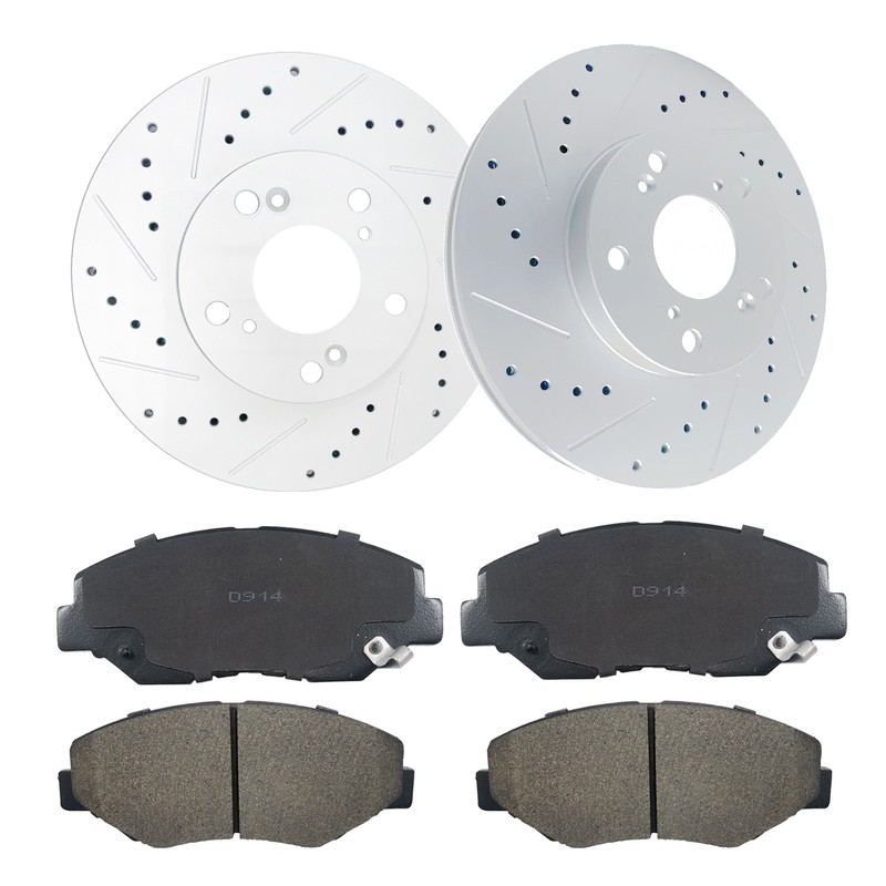 Front Drilled Disc Brake Rotors + Ceramic Brake Pads for Honda Accord 2.4L Civic