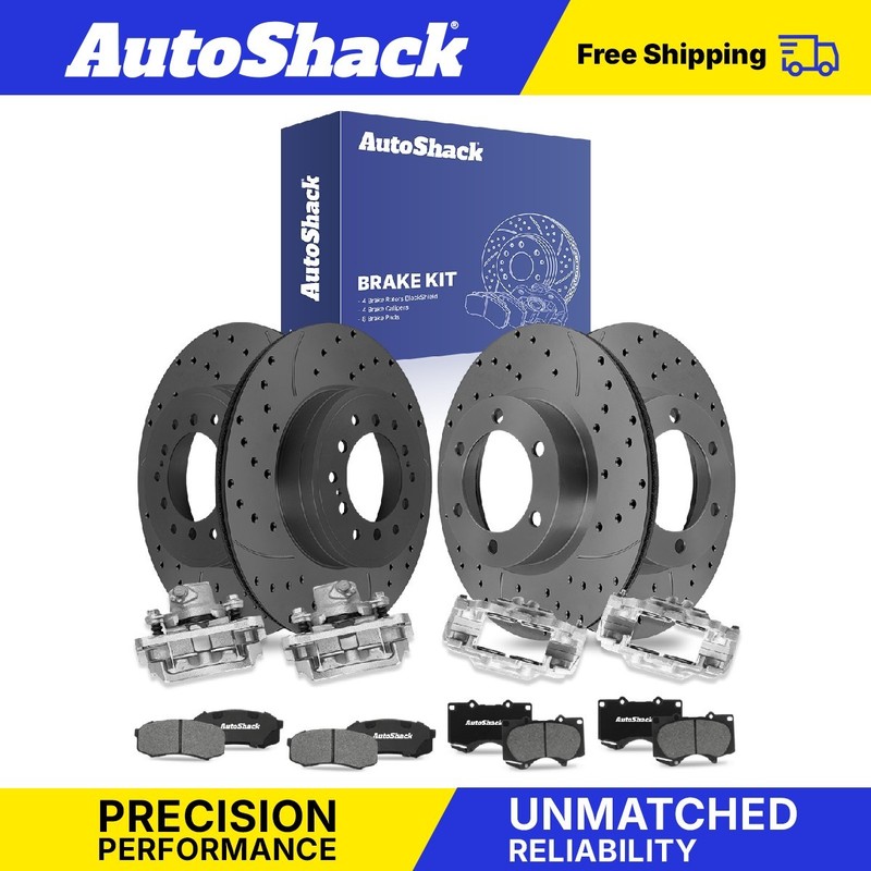 Front Rear Drilled Slotted Brake Rotors Pad Caliper for Toyota, FJ Cruiser 10-14