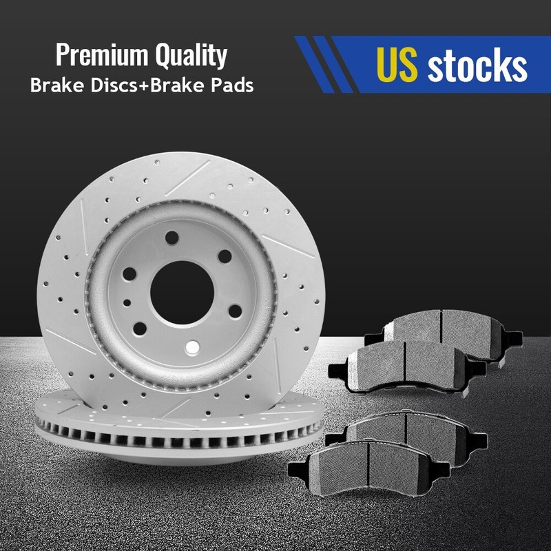 Front Drilled Rotors + Brake Pads For Buick Enclave Chevy Traverse GMC Acadia