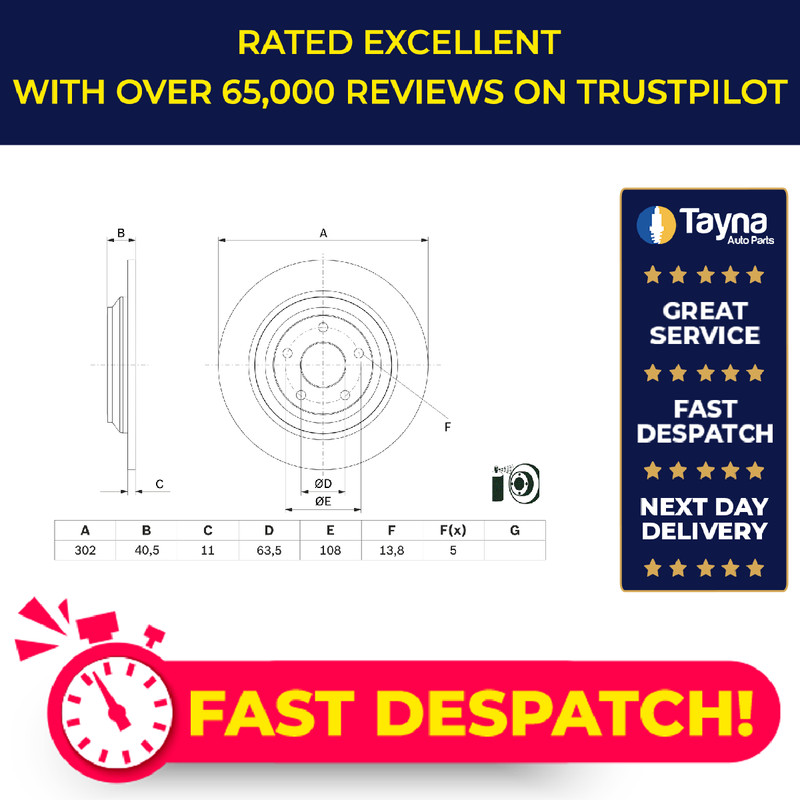 2x Brake Discs Pair Solid fits FORD KUGA Mk3 1.5 Rear 2019 on 302mm Set Bosch