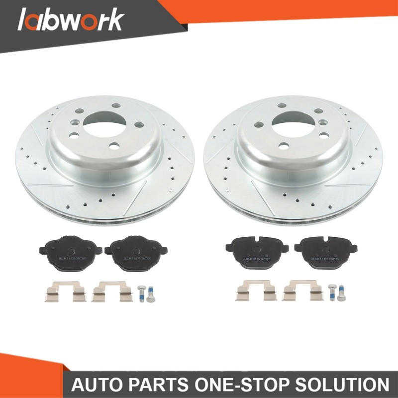 Labwork 6x Drilled Brake Rotor & Ceramic Brake Pad Rear For BMW F10 528i 535i gallery