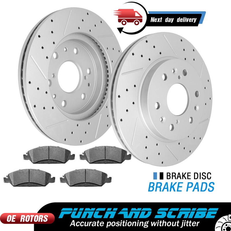 Front Drilled Rotors + Brake Pads for Chevy Silverado GMC Sierra 1500 Cadillac