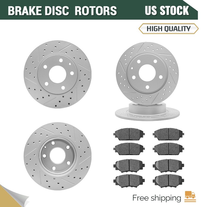 Front Rear Drilled Slotted Rotors & Ceramics Pads for 2014 – 2018 Mazda 3 Sport