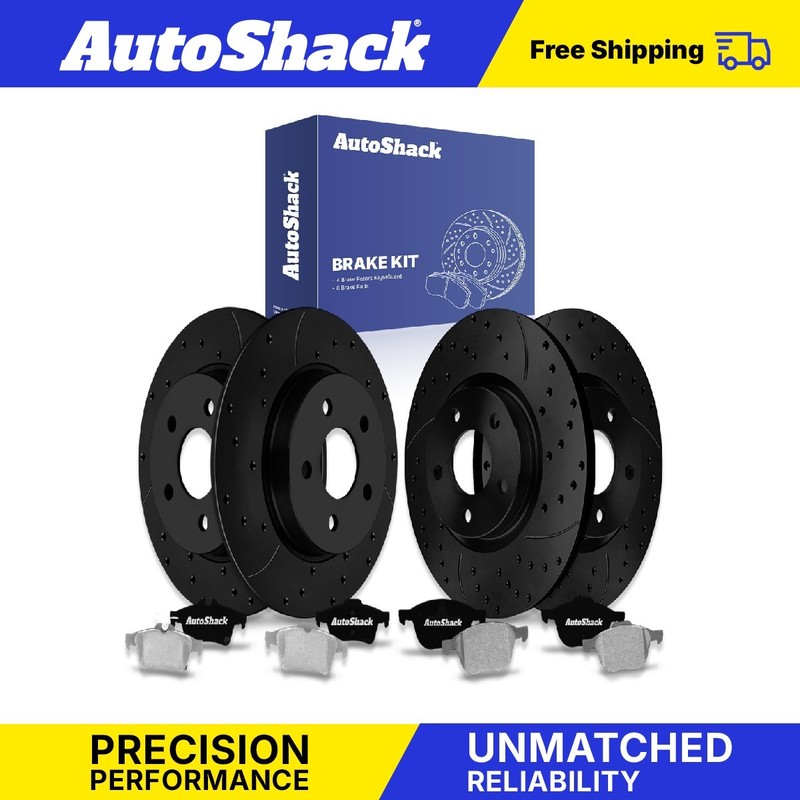 Front Rear Drilled Slotted Brake Rotors Premium Pads for Ford, Focus 2012-2018