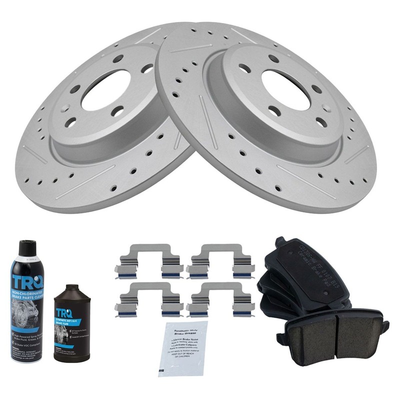 TRQ Rear Performance Coated Brake Rotor & Ceramic Pad Kit w/Chemicals gallery