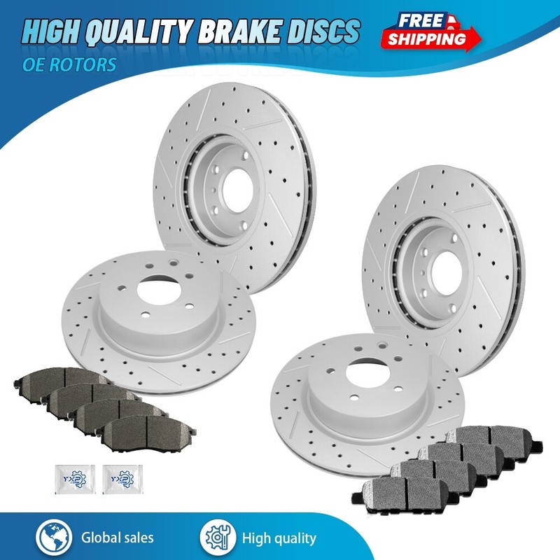 Front & Rear Drilled Brake Rotors + Pads for Infiniti G25 G35 G37 M35 M37 EX35