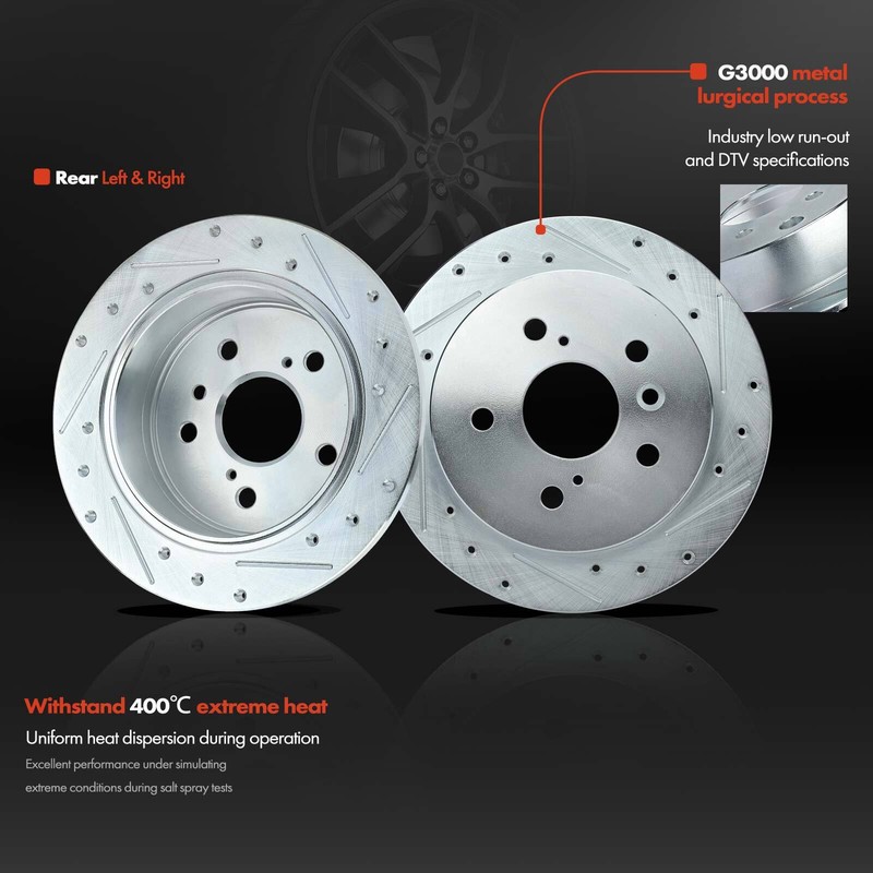 Front & Rear Drilled Brake Rotors & Ceramic Pads for Toyota Camry Avalon Solara gallery