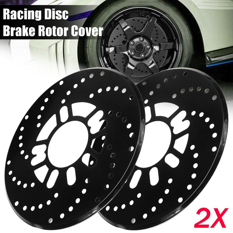 2Pcs Black Aluminium 2.95″ Car Disc Brake Cover Decorative Rotor Cross Drilled