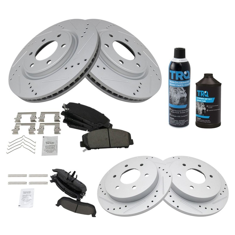 Front Rear Ceramic Brake Pad Performance Coated Rotor Kit w/Chemicals