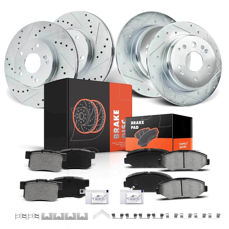 4x Front & Rear Drilled Rotor & Ceramic Brake Pads for Honda Element 2003-2011