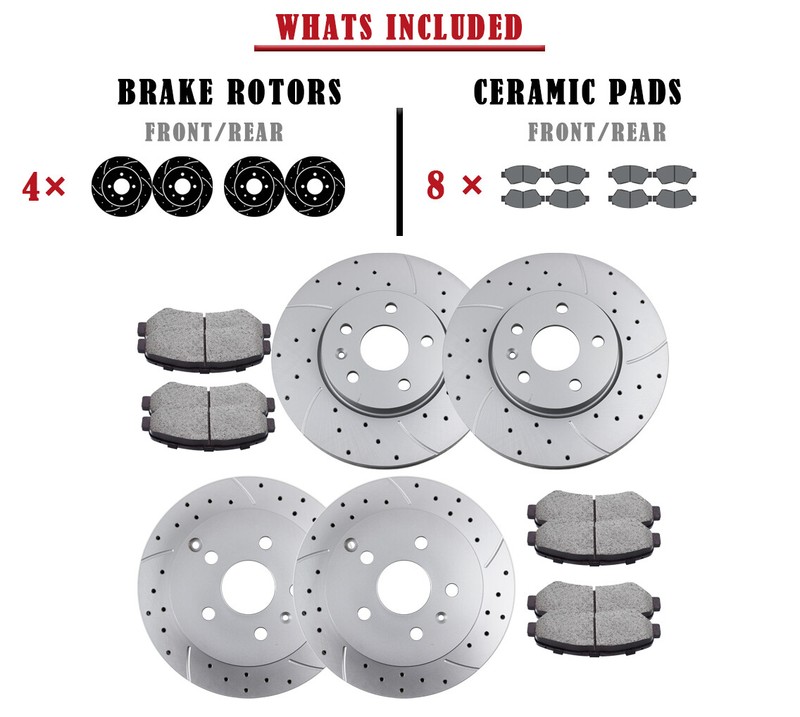 321mm Front & 303mm Rear Brake Rotors and Pads Kit for Chevrolet Equinox Slotted gallery