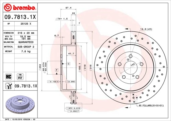 Brembo 09.7813.1X Brake Disc for Subaru