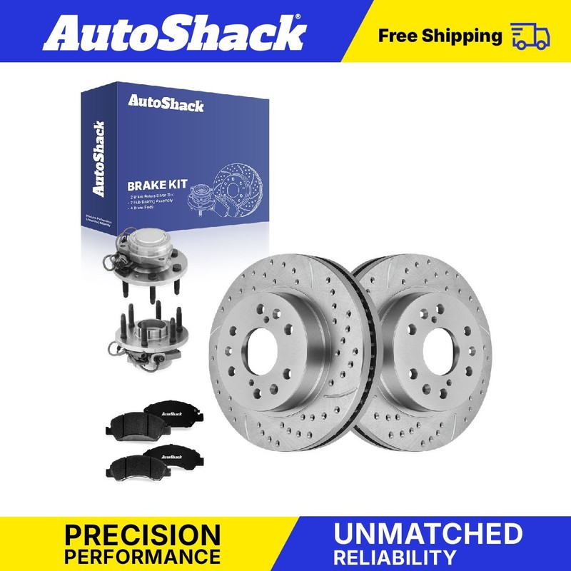 Front Drilled Slotted Brake Rotors Pads Hubs for Chevy, Silverado 1500 2007-2013