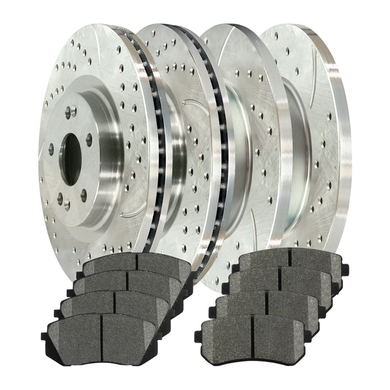 Front & Rear Drilled Disc Rotors Ceramic Brake Pads for Kia Sportage 2.4L
