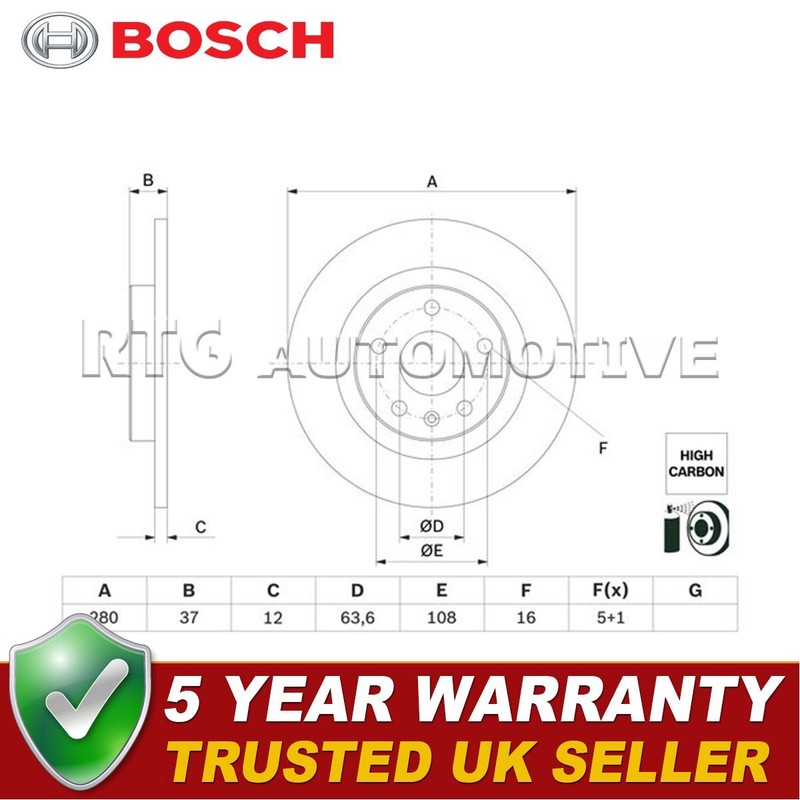 Bosch Rear Brake Disc Fits Volvo XC40 2017-2024 XC60 2012-2015 31471476