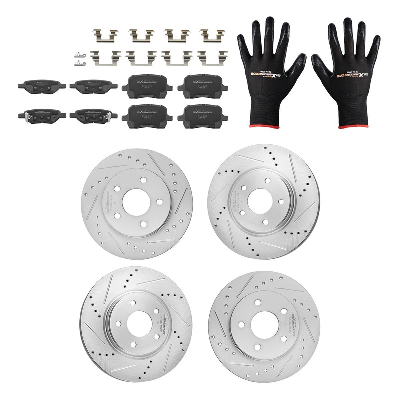 Front Rear Drilled Brake Rotors+Ceramic Pads for Saturn Aura 2007-2009 S-55093