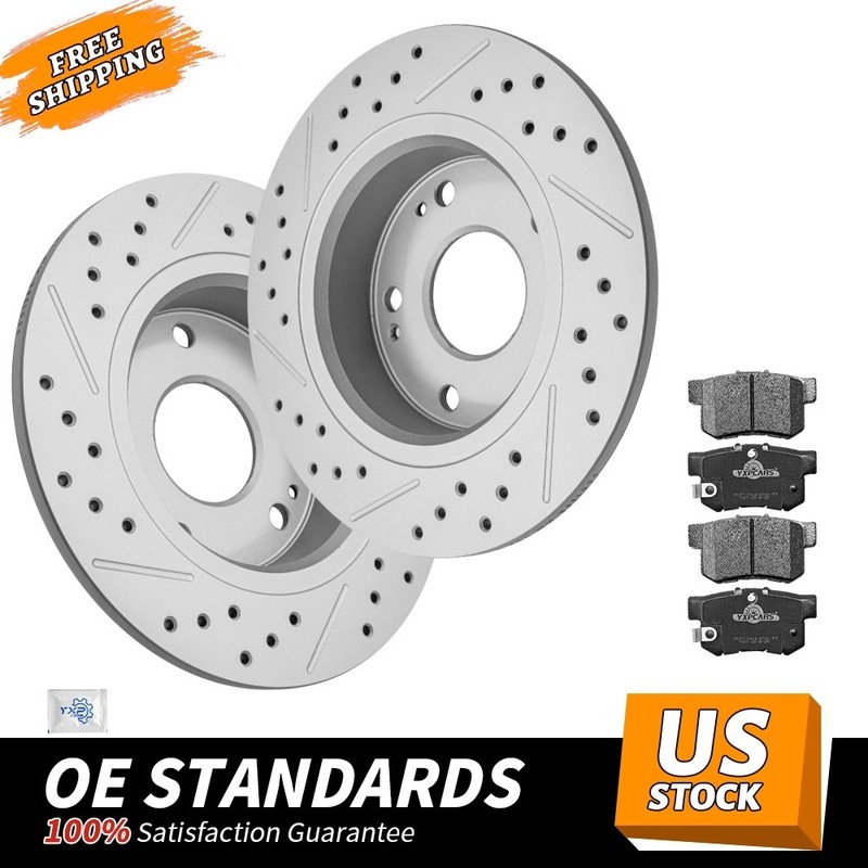 260mm Rear Drilled Disc Rotors Ceramic Brake Pads for Honda Accord Acura TSX