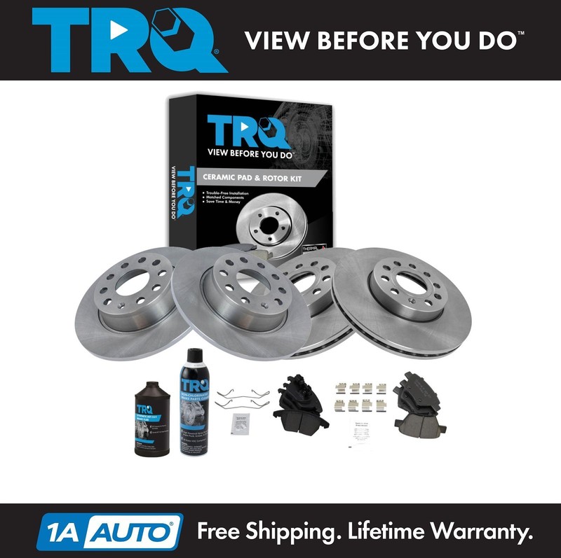 TRQ Front & Rear Ceramic Brake Pad & Rotor Kit w/Chemicals for VW Jetta Golf