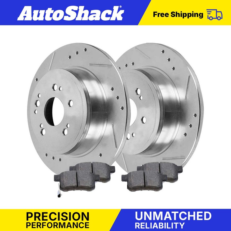 Rear Drilled Slotted Brake Rotors Silver & Pads for Honda Accord Acura TSX 2.4L