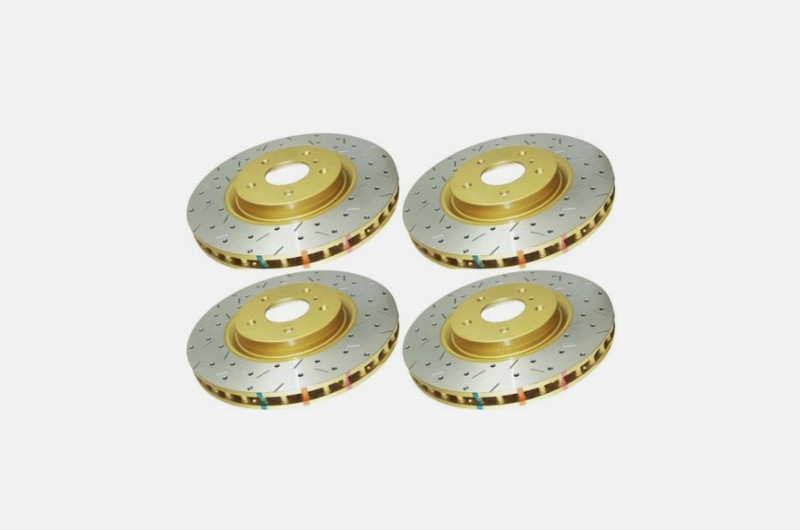DBA FRONT REAR DRILLED & SLOTTED BRAKE ROTORS 4000 SERIES FOR 06-07 SUBARU WRX