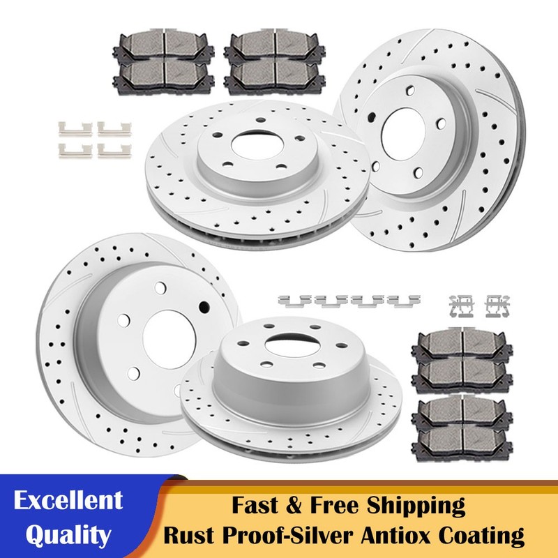 For Chevy Silverado GMC Sierra 1500 Front and Rear Drilled Rotors Brake Pads Kit