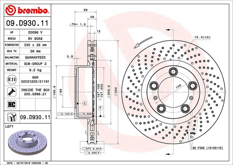 Brembo 09.D930.11 Brake Disc for Porsche gallery