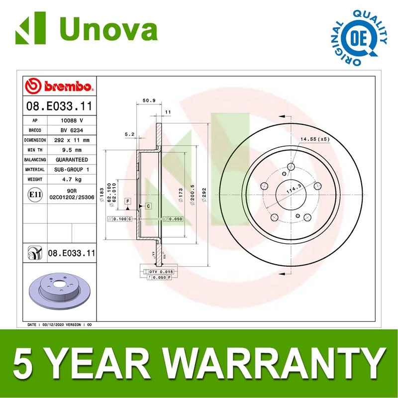 Brake Discs Rear Unova Fits Toyota C-HR 2018- 1.2 1.8 2.0 42431F4020