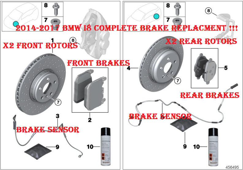 Front & Rear Brake Rotors With Brake Pads & Sensors For 2014-2020 BMW i8 Genuine gallery