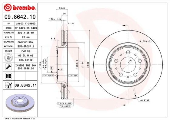 Brembo 09.8642.11 Brake Disc for Volvo