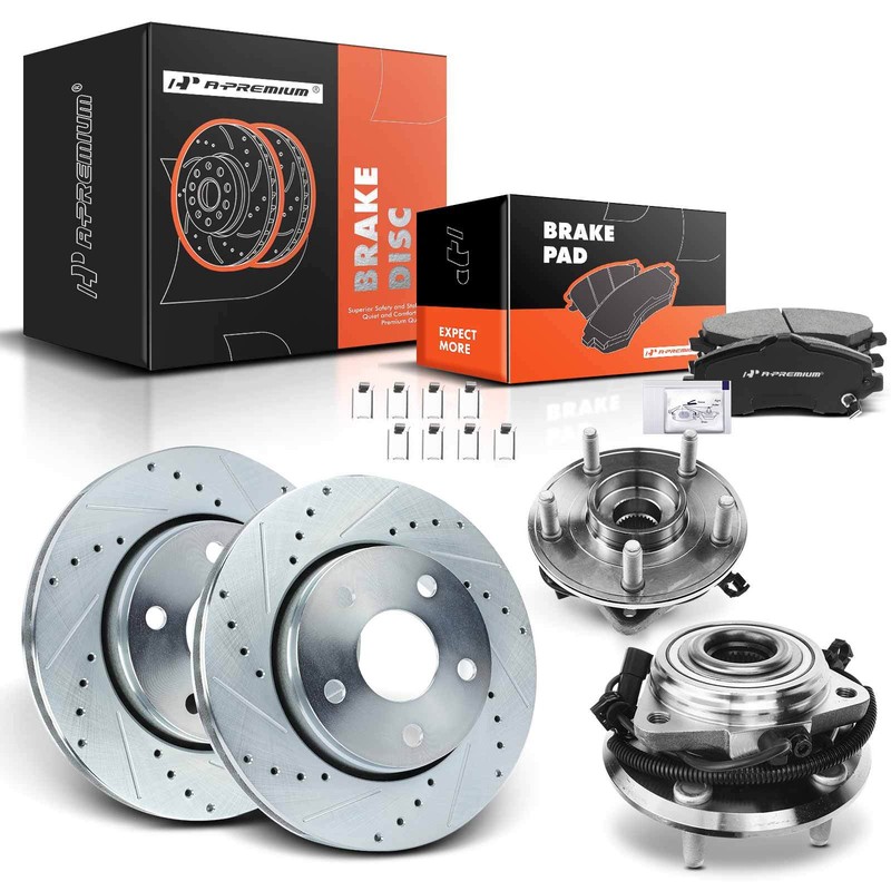 A-Premium Front Drilled Brake Rotors & Pads+Wheel Hub Bearing for Jeep Wrangler
