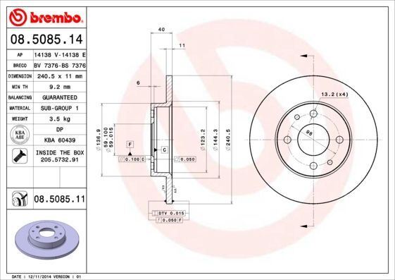 2x Brake Disc Rear Solid Fits Fiat Alfa Romeo Ford Lancia Yugo BREMBO 08.5085.11 gallery
