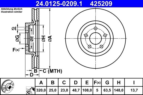 2 x brake disc ATE 24.0125-0209.1 for Ford Kuga II
