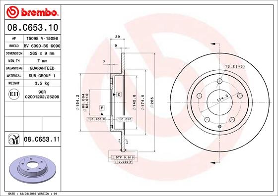 Brembo 08.C653.11 Brake Disc for Mazda, Mazda (Changanese)