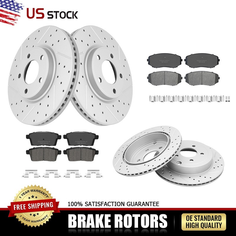 Front & Rear Drilled Rotors and Brake Pads Set for 2007 2008 2009 Ford Edge MKX
