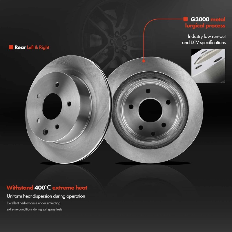 Rear Disc Brake Rotors & Pads + Brake Calipers for Nissan Leaf Rogue 2014-2018 gallery