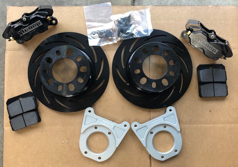 Strange Eng Drag Race Rear Disc Brake Kit Black 4-Piston Calipers New Style Ends