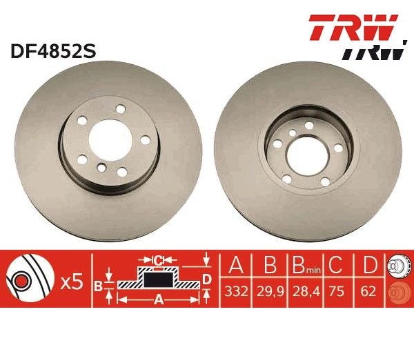 2pcs Brake Disc TRW DF4852S for BMW X5 X6
