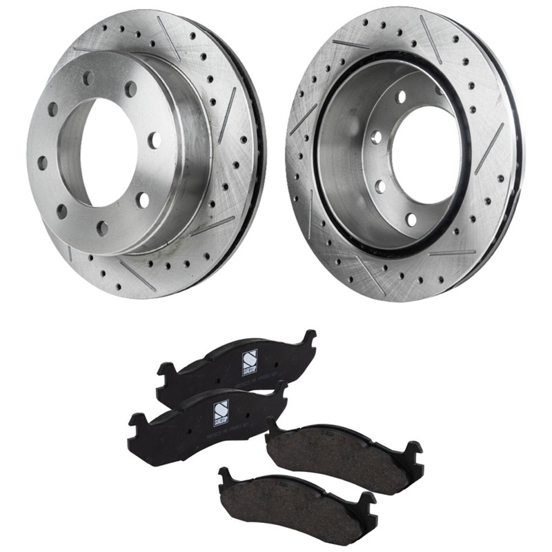 Brake Disc and Semi-Metallic Pad Kit For 2003 Hummer H2 Rear LH RH Cross-drilled