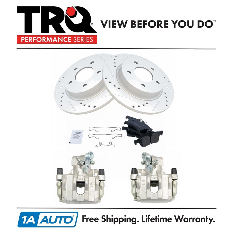 TRQ Rear Ceramic Brake Pads Rotors & Calipers Kit for 09-13 Mazda 3 2.0L