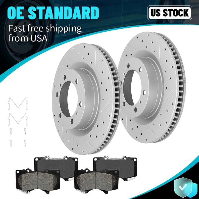 For 10-19 2020 Toyota 4runner Gx460 Front Drilled Disc Rotors Brake Pads 6-Lugs