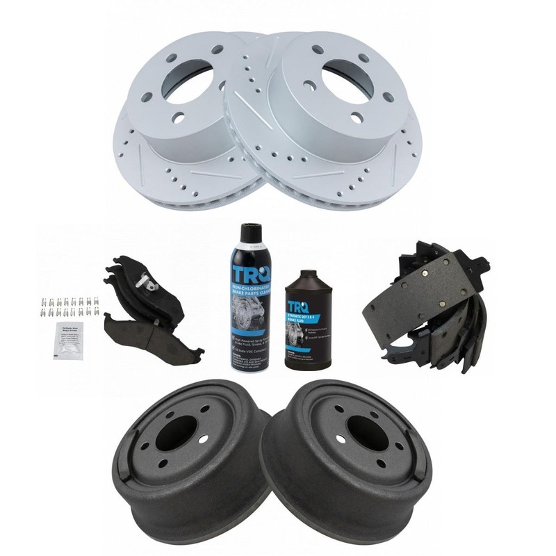 Brake Performance Rotor Ceramic Pad Drum & Shoe Front & Rear Kit w/Chemicals gallery