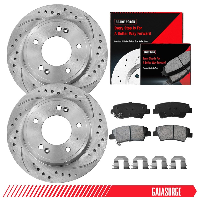 Rear Drilled Rotors & Ceramic Brake Pads for Hyundai Elantra Kia Forte Koup Soul