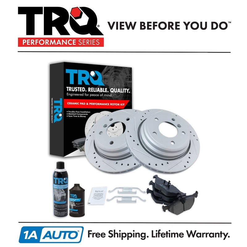 TRQ Rear Ceramic Brake Pad & Vented Performance Rotor Kit for BMW E39 5 Series