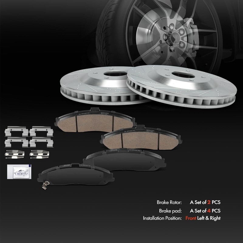 Front Left & Right Side Drilled Brake Rotors Brake Pad for Chevrolet Cadillac gallery