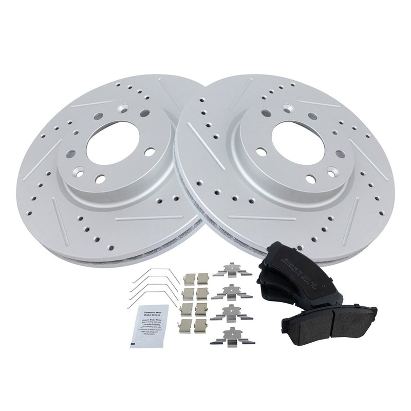 TRQ Brake Rotor Drilled & Slotted Coated & Semi-Metallic Pad Front Set for Ford gallery